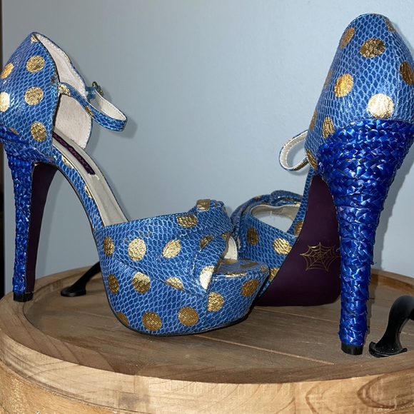 Mojo Moxy Sexy Platform Ankle Strap Polka Dot Bow Heels - Picture 2 of 8